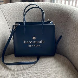 Kate Spade navy blue purse with cute stripe interior